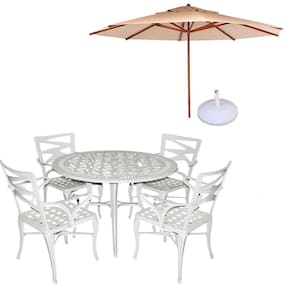 Conjunto De Mesa Com 4 Cadeiras Aluminio Fundido + Guarda Sol Bege