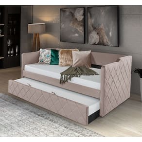 Bicama de Madeira Vintage Revestimento Veludo Pavia Bege Dubai
