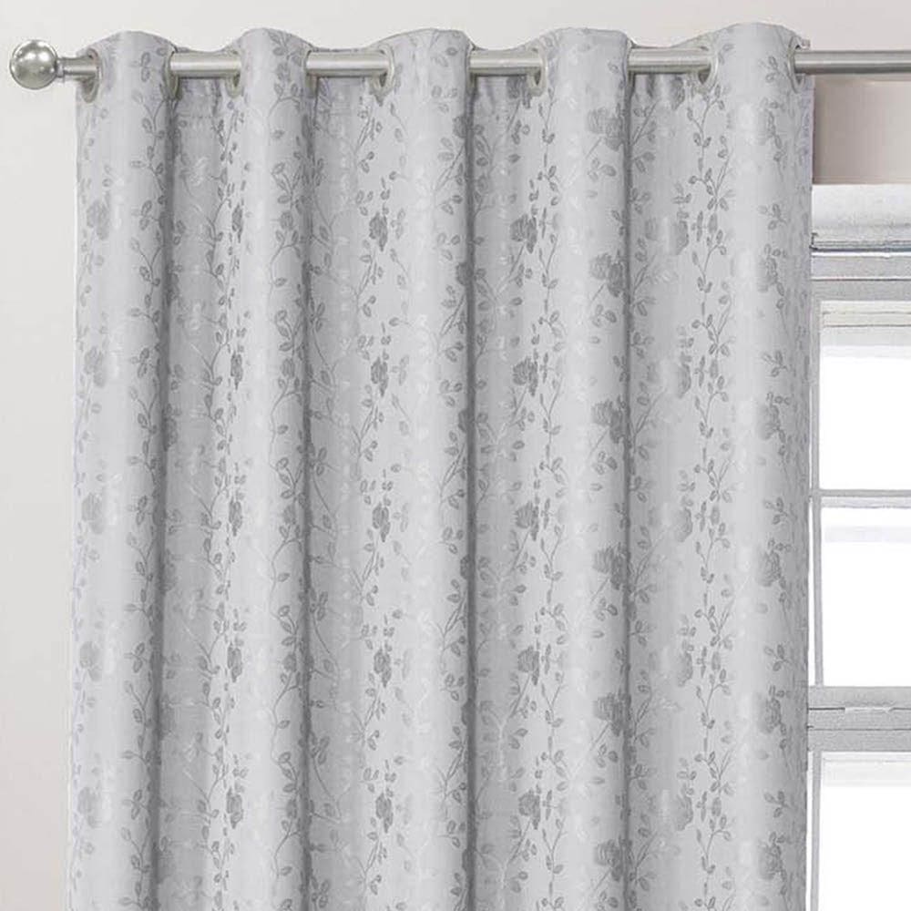 Cortina Dalia Jacquard Estampado Floral 2,00m X 1,70m Sala Quarto Varão 2m - Cinza