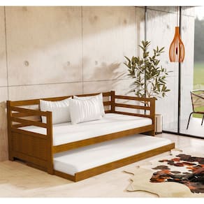 Sofá Cama Madeira Vintage Enjoy Imbuia com Prateleira Rústica