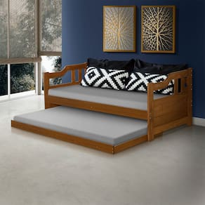 Sofá Cama para Copa Solteiro de Madeira Vintage - Castanho