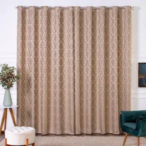 Cortina Turin Jacquard Semiblackout Floral 6,00x2,80m Para Sala Quarto Varão 5m Ilhóses - Avelã