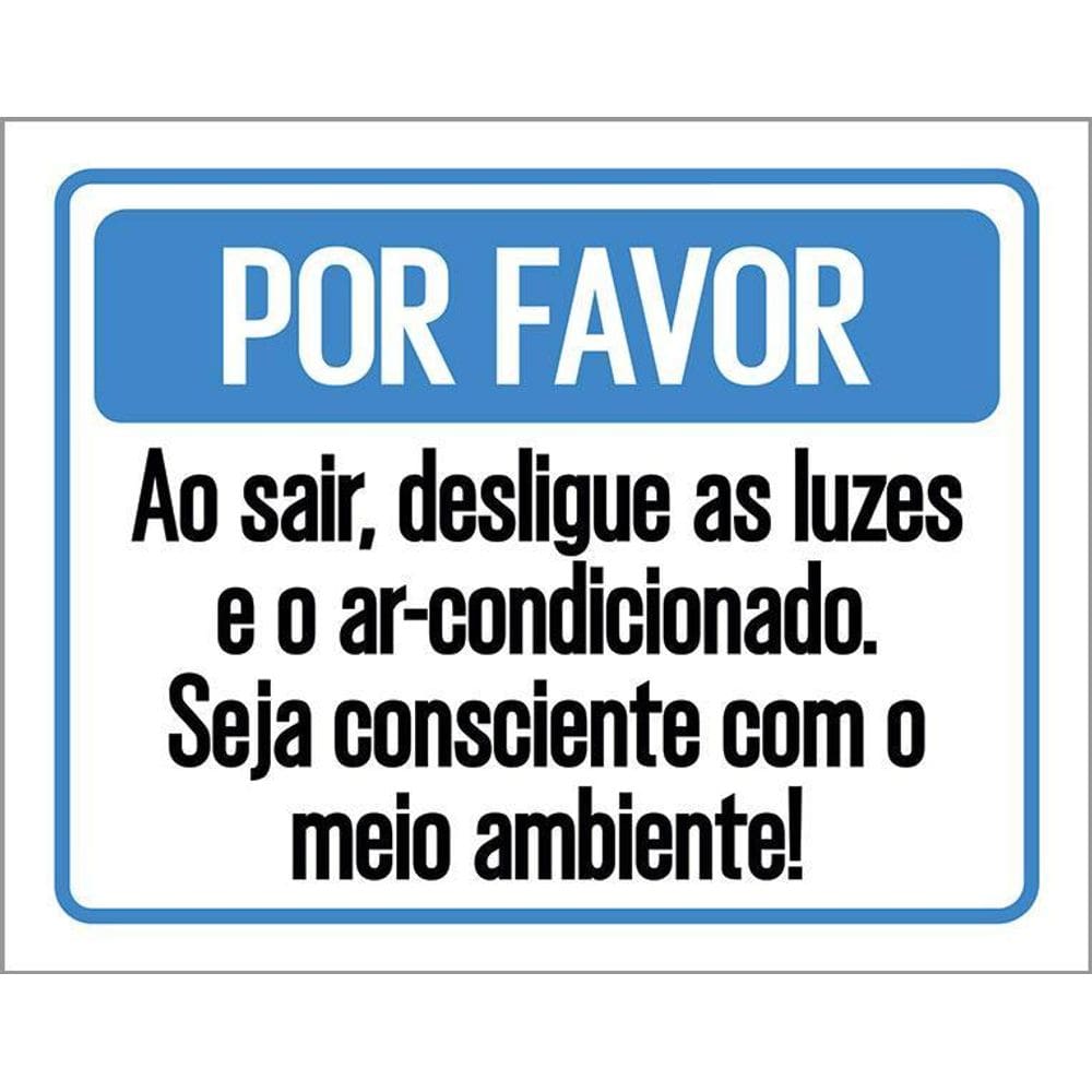 Kit 3 Placas Por Favor Desligue Luzes Meio Ambiente