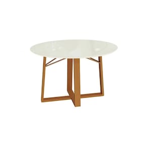 Mesa De Sala Jantar Elma Madeira Maciça + Tampo Com Vidro 120x120cm Carvalho off White