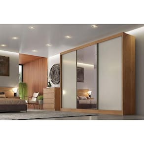Guarda Roupa Casal 3 Portas De Correr E 8 Gavetas C- Espelho Natus-duna Cumaru-fendi