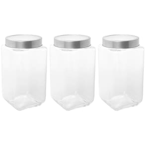 Kit 3 Potes de Vidro 1,7L Tampa Metal Lyor Gastro Prata Porta Mantimentos Retangular