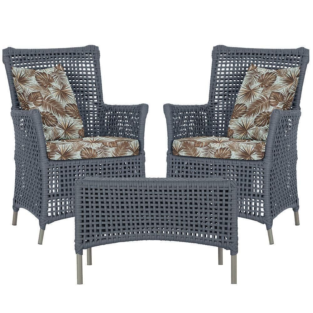 2 Poltronas E 1 Mesa Igapó Alumínio Fendi Corda Náutica E6 Prata