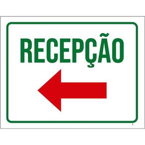 Placa Sinalização - Recepção Seta Esquerda Vermelha 36X46