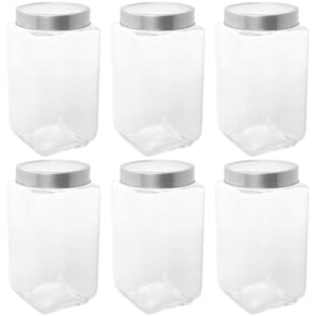 Kit 6 Potes de Vidro 1,7L Tampa Metal Lyor Gastro Prata Porta Mantimentos Retangular