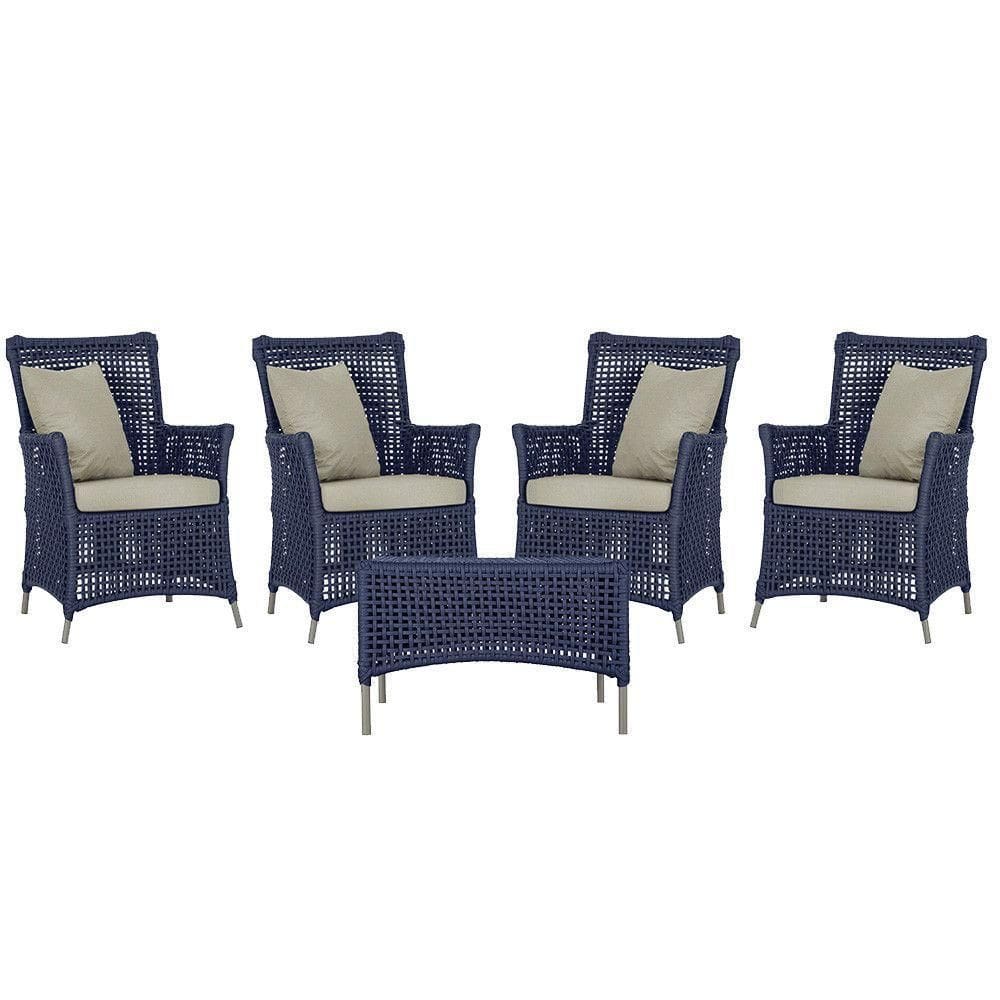 4 Poltronas E 1 Mesa Igapó Alumínio Fendi Corda Náutica E7 Azul