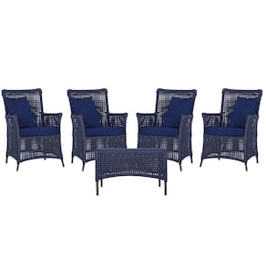 4 Poltronas E 1 Mesa Igapó Alumínio Marrom Corda Náutica E10 Azul