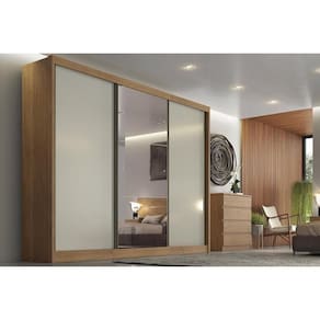 Guarda Roupa Casal 3 Portas De Correr E 6 Gavetas C- 1 Espelho Sonetto-toulon Plus Cumaru-fendi
