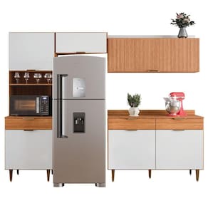 Armário De Cozinha Completa Com Balcão 6 Portas Ripado 3d 3 Gavetas Madeirado off Freijo O.w