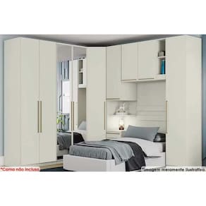Quarto Casal Modulado Seletto 6 Peças (1 Armário Aéreo + 4 Guarda Roupas + 1 Complemento) QCM67 Areia - Henn