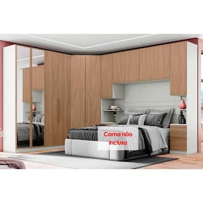 Modulado de Quarto Seletto 6 Peças (1 Ponte + 1 Closet + 2 G Roupas + 2 Complementos) QMH06 Areia/Jequitibá - Henn
