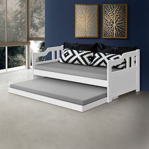 Sofá Cama Solteiro Madeira com Cama Auxiliar e 2 Colchões Texas - Branco