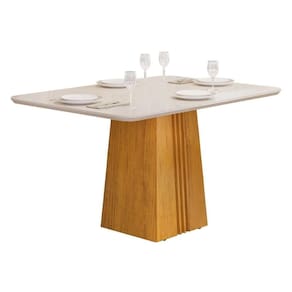 Mesa De Sala Jantar Italia Com tampo Madeirado Vidro 120x90cm Cedro/off White Dj Móveis