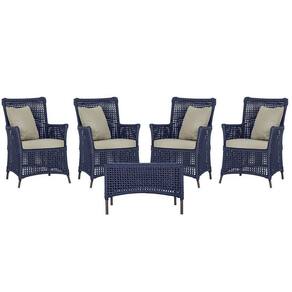 4 Poltronas E 1 Mesa Igapó Alumínio Marrom Corda Náutica E7 Azul