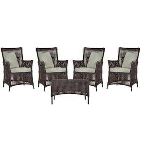 4 Poltronas E 1 Mesa Igapó Alumínio Preta Corda Náutica E3 Marrom