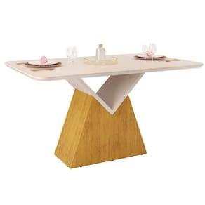 Mesa De Sala Jantar Argo Com tampo Madeirado Vidro Curvo 136x90cm Cedro/off White Dj Móveis