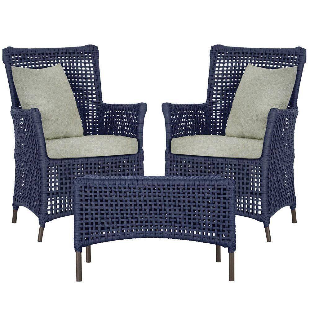 2 Poltronas 1 Mesa Igapó Em Alumínio Marrom Corda Náutica E3 Azul