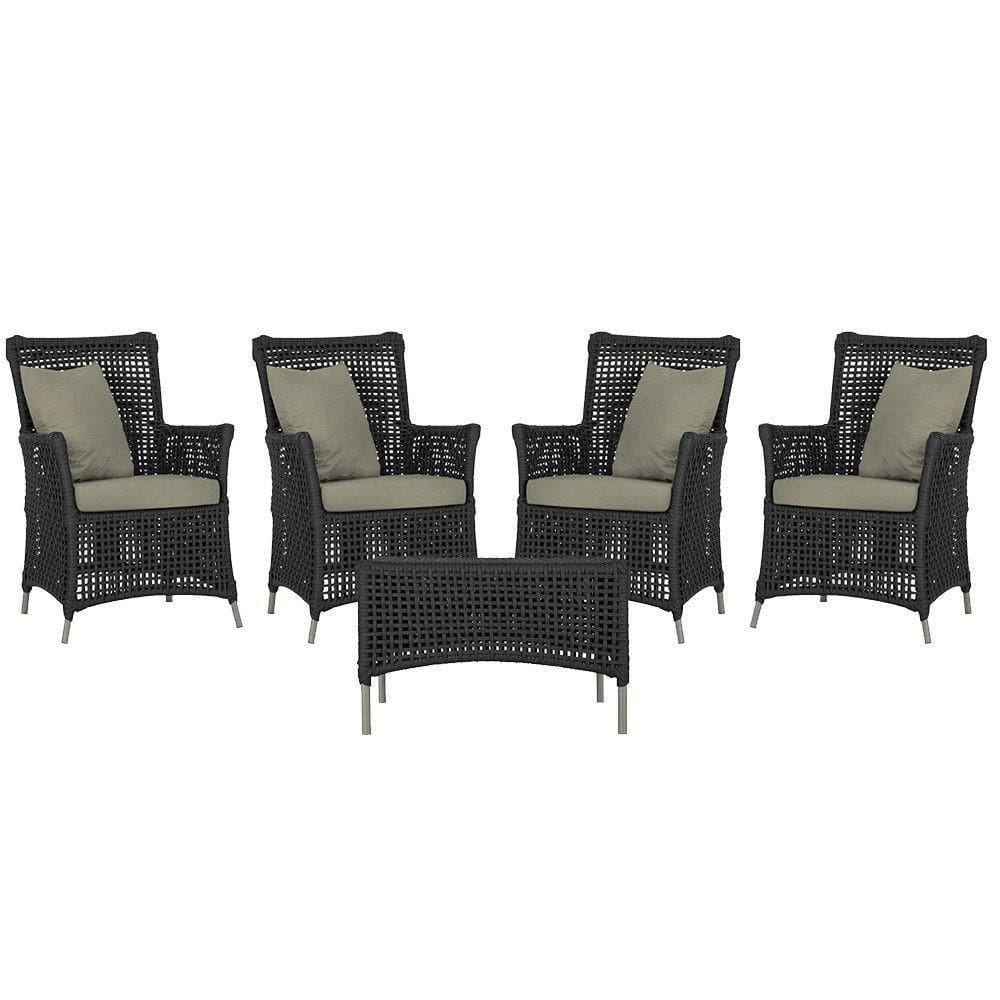 4 Poltronas E 1 Mesa Igapó Alumínio Fendi Corda Náutica E8 Preto