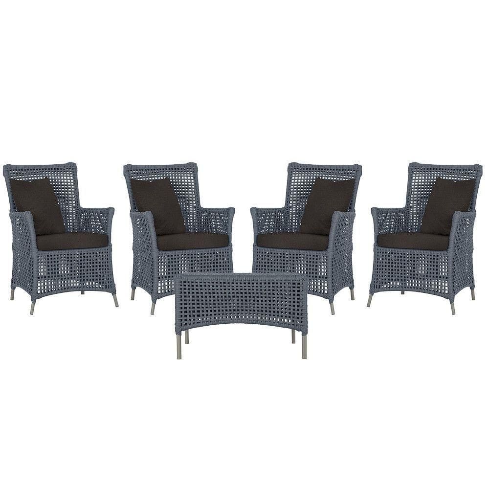 4 Poltronas E 1 Mesa Igapó Alumínio Fendi Corda Náutica E9 Prata