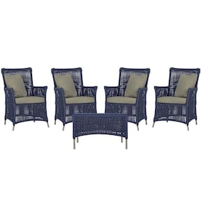 4 Poltronas E 1 Mesa Igapó Alumínio Fendi Corda Náutica E8 Azul