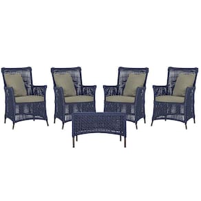 4 Poltronas E 1 Mesa Igapó Alumínio Marrom Corda Náutica E8 Azul