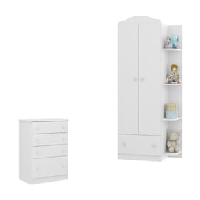 Kit Guarda-roupas Infantil 2 Portas e Cômoda 4 Gavetas João e Maria Multimóveis Mp4210 Branco Colorido