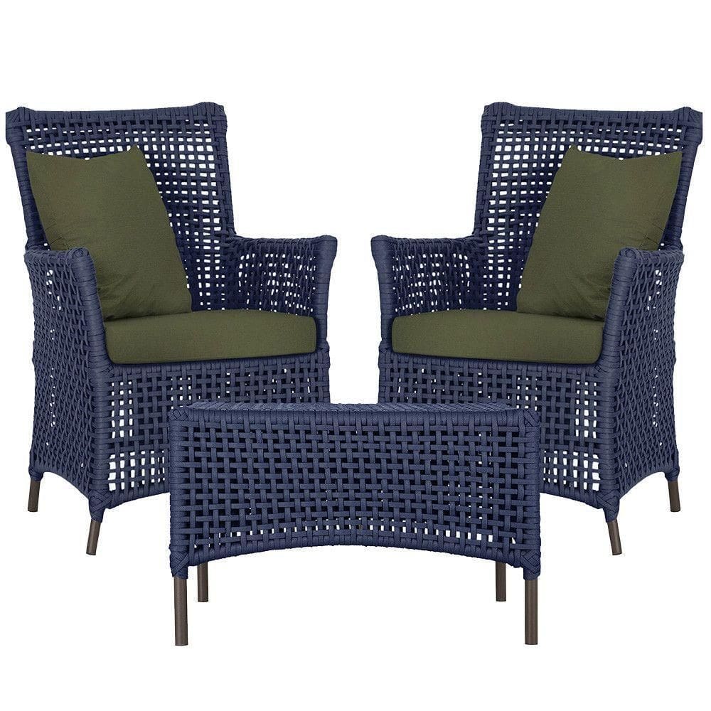 2 Poltronas E 1 Mesa Igapó Em Alumínio Pintura Marrom Corda Azul