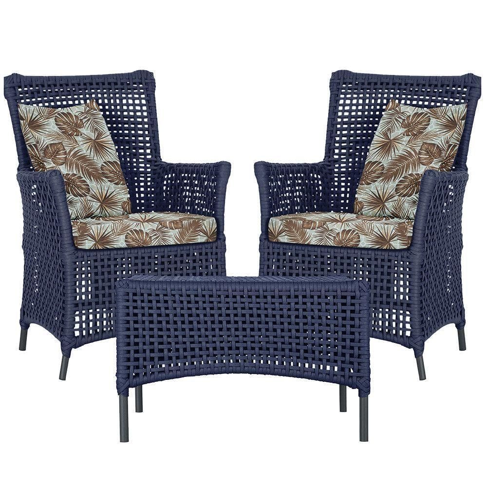 2 Poltronas E 1 Mesa Igapó Alumínio Preta Corda Náutica E6 Azul