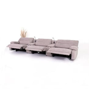 Sofá Decorativo Sala De Cinema Swift Elétrico Reclinável C/porta Copos Baú Cooler Linho Cinza G81 - Gran Belo