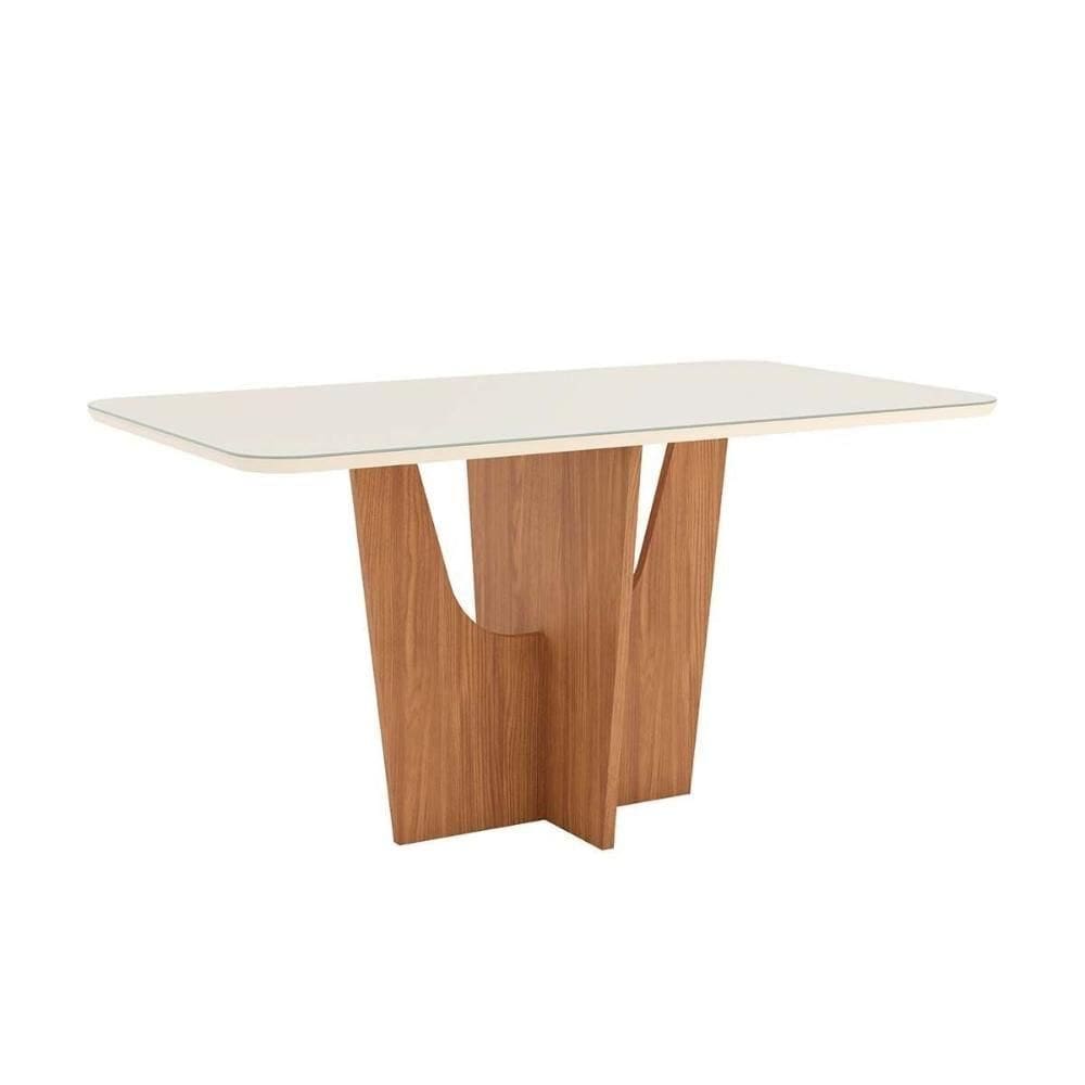 Mesa De Sala Jantar Vértice Sc88 Com tampo Madeirado Vidro Curvo 180x90cm Nature/off White Henn