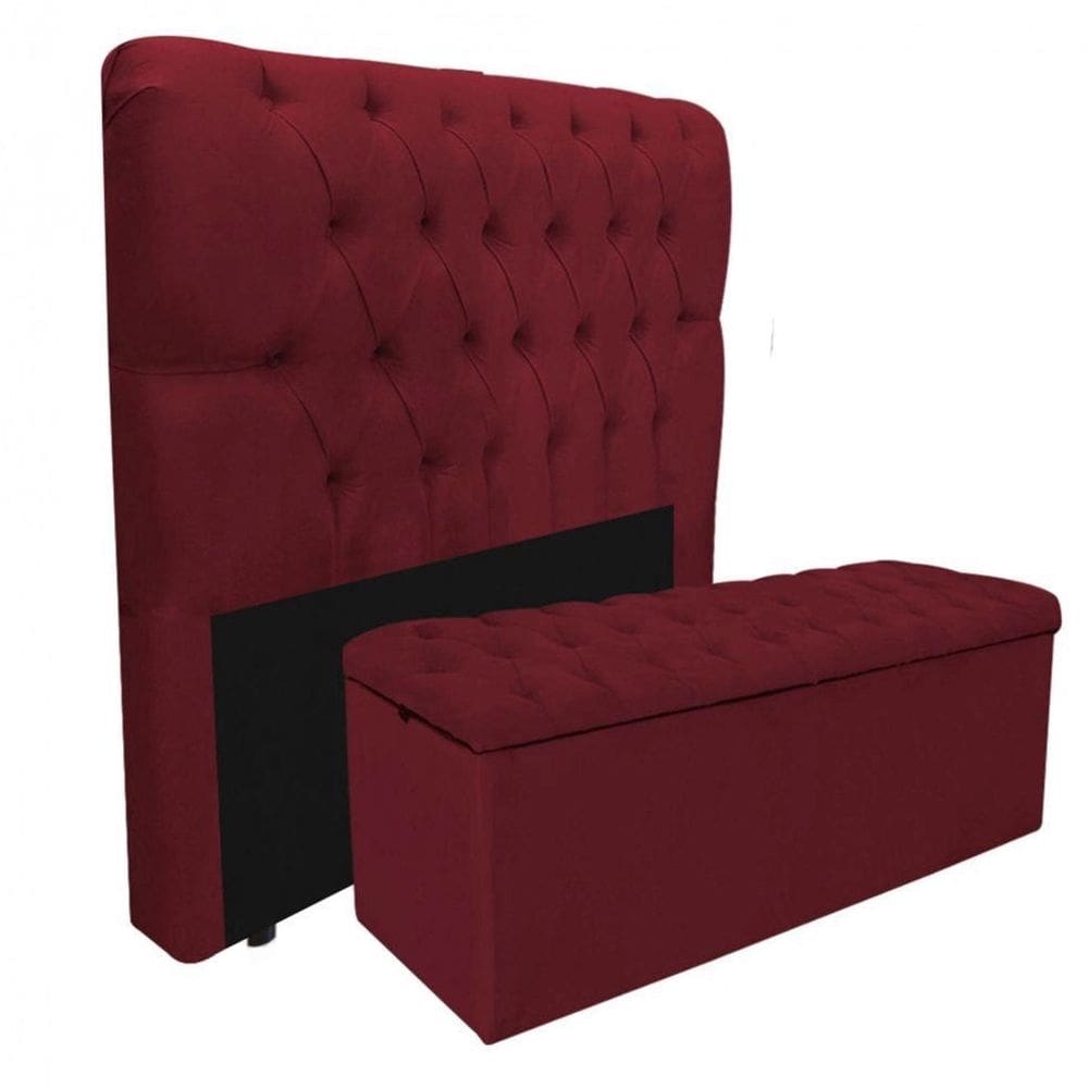 Kit Baú Recamier Mais Cabeceira Madrid Casal Vermelha