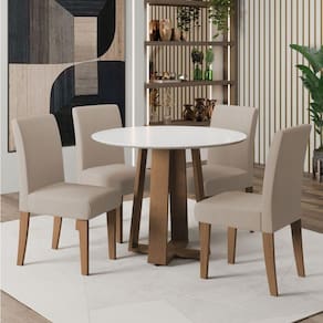 Conjunto De Mesa Sala De Jantar Athenas Redonda 4 Cadeiras Trieste Cedro / Off White / Areia Dobuê