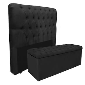 Kit Baú Recamier Mais Cabeceira Madrid King Size Preto