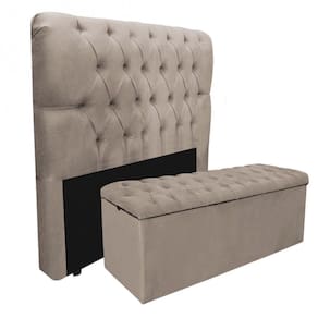 Kit Baú Recamier Mais Cabeceira Madrid King Size Suede Bege