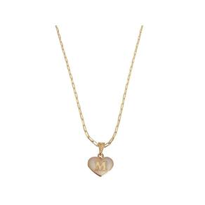 Colar Cartier 50Cm Coração Branco Letra M Banhado Ouro 18K