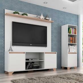 Rack com Painel e Estante em Mdp Branco com Siena