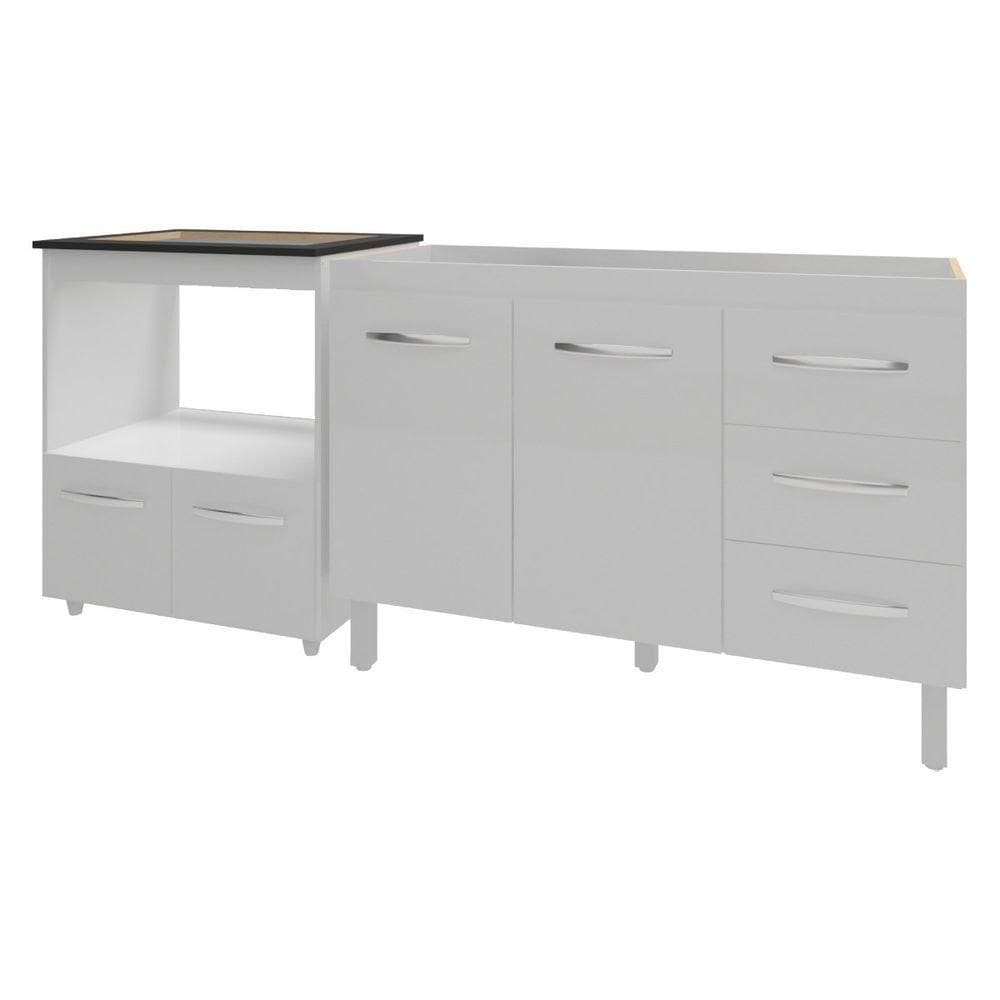 Balcão Armário Cozinha Gabinete De Pia 120 Cm Bruna E Balcão Para Fogão Cooktop 4 Bocas E Forno Evelyn Branco