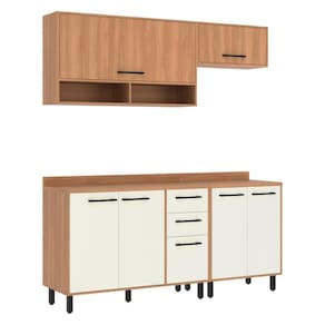 Armário De Cozinha Compacta Modulada 4 Peças Com Balcão Havana Multimóveis Cr20337 Rovere/champanhe Rovere/champanhe