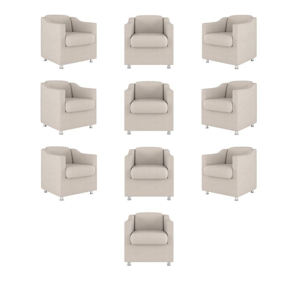 Kit 10 Poltronas Decorativa Tilla Consultório Recepção Suede bege
