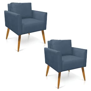 Kit 2 Poltronas Aline Suede Azul Marinho Pés Palito Castanho - D`rossi