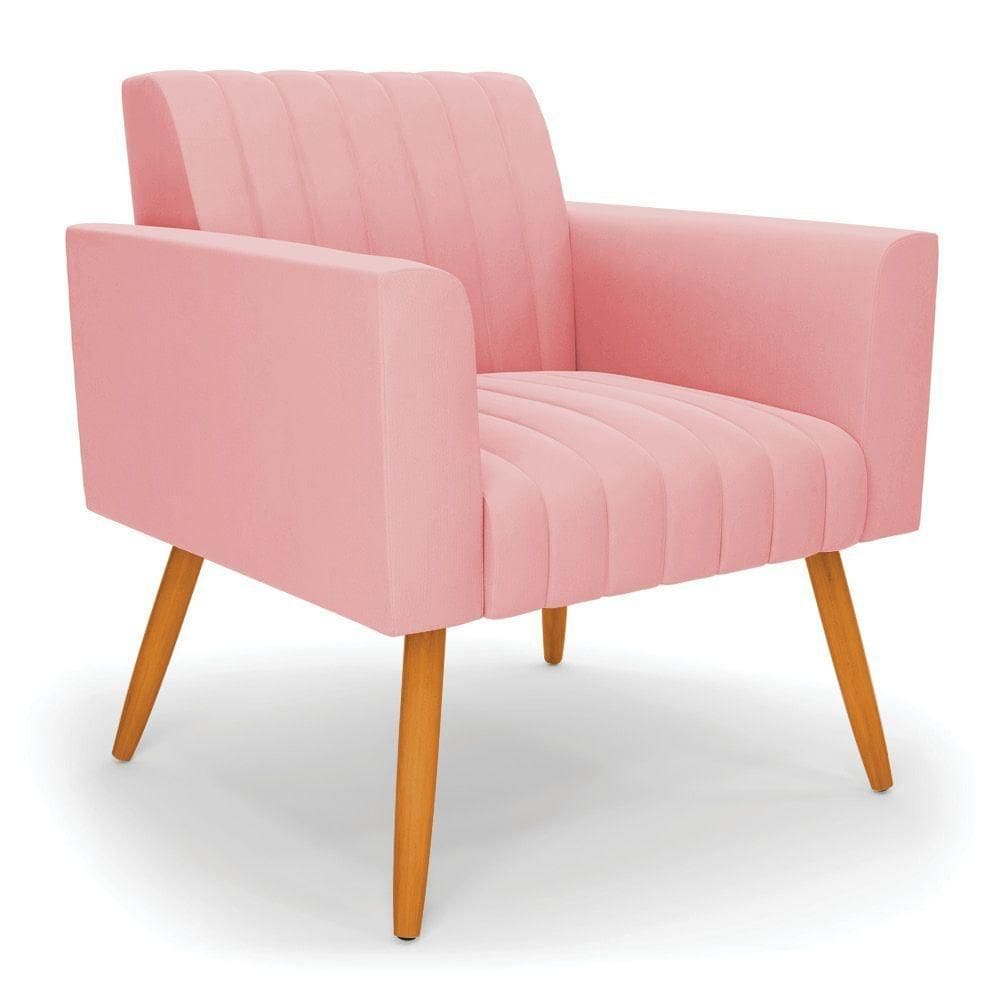 Poltrona Viena Gomada Suede Rosê Pés Palito Castanho - D`rossi