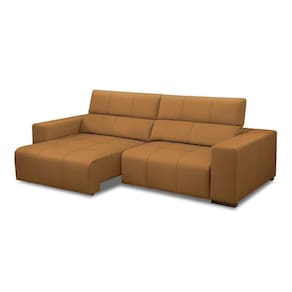 Sofá Decorativo Barbosa 5 Lugares Sala De Estar 290cm Reclinável E Retrátil Couro Caramelo