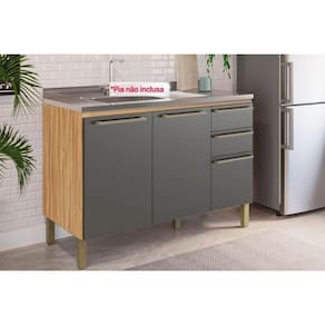 Balcão De Cozinha P/pia Nápoli 3 Portas E 2 Gavetas S/tampo 120cm Amendoa/chumbo - Ronipa