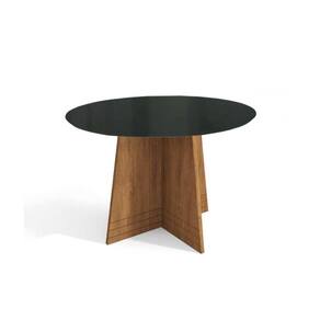 Mesa De Sala Jantar Lótus + Tampo Com Vidro 105x105cm Freijó preto Fosco