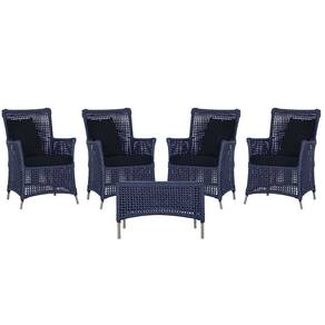 4 Poltronas E 1 Mesa Igapó Alumínio Fendi Corda Náutica E12 Azul