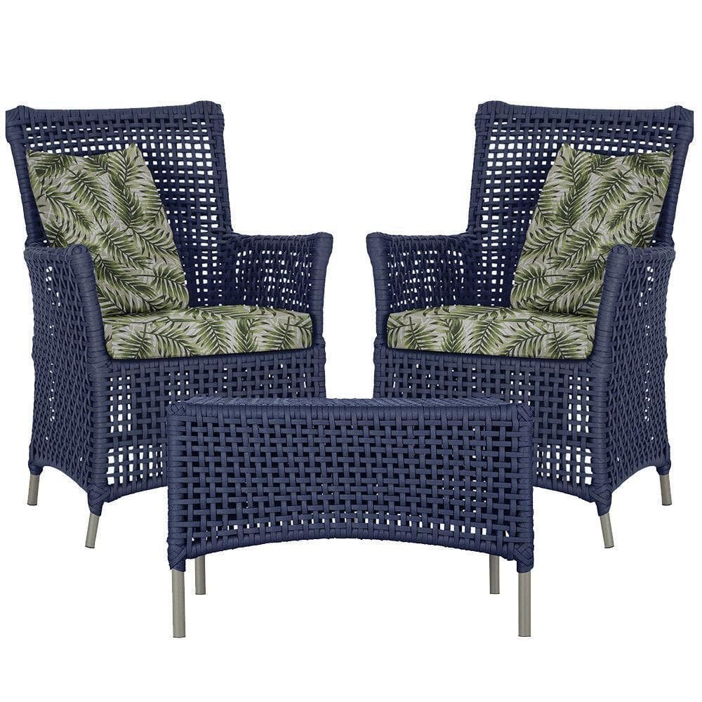 2 Poltronas 1 Mesa Igapó Em Alumínio Fendi Corda Náutica E5 Azul